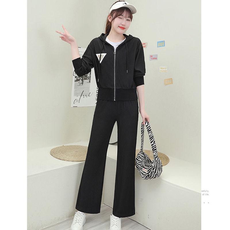 Bộ Đồ Thể Thao Hai Mảnh Áo + Quần Ống Rộng Phong Cách Thời Trang Phương Tây Dành Cho Nữ
