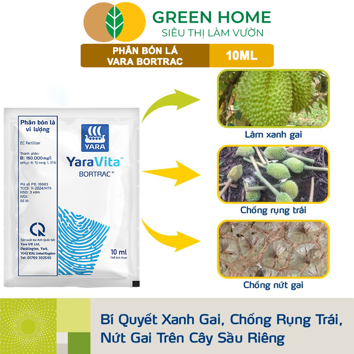 Phân Bón Lá Bortrac GreenHome. Gói 10ml, Giúp Tăng Sức Sống Hạt Phấn, Hạn Chế Rụng Hoa – Trái Non