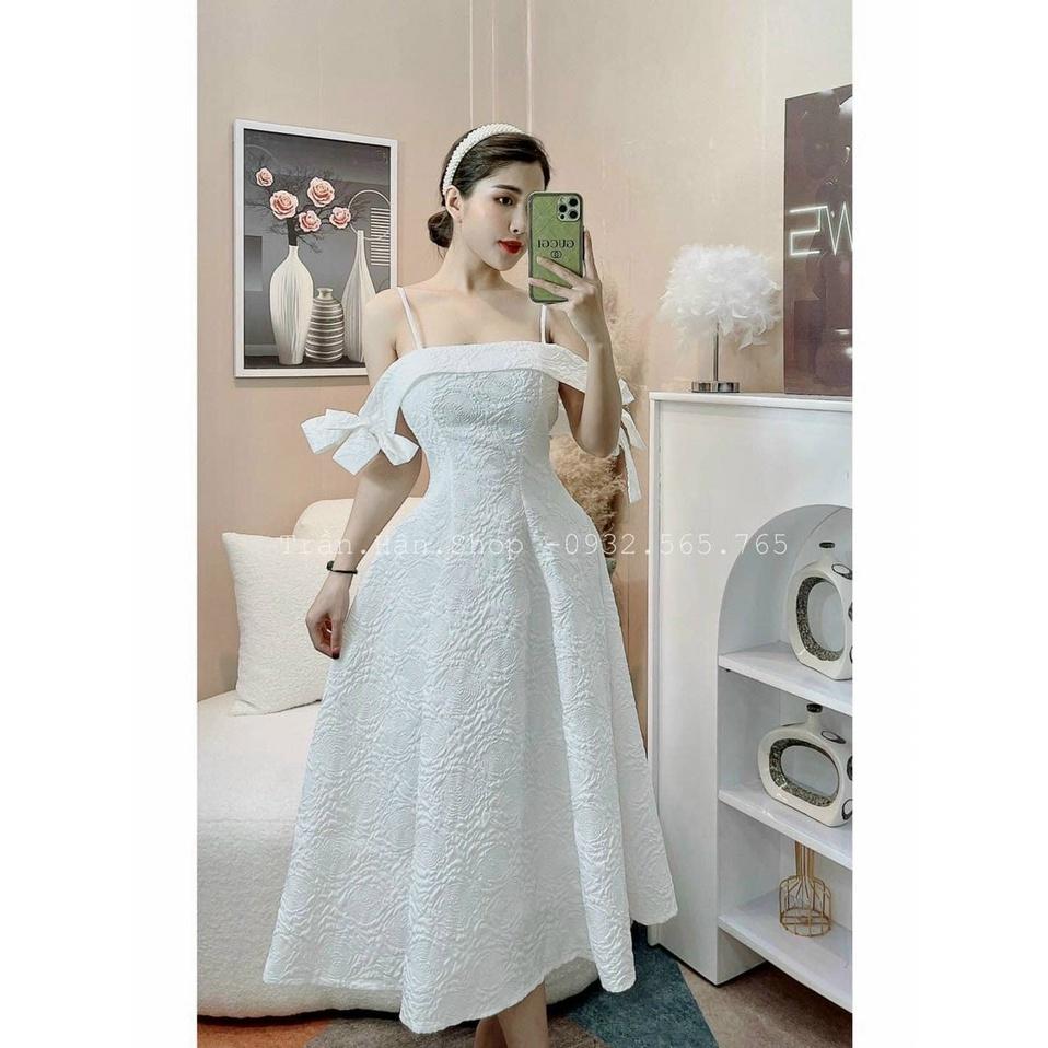 Đầm váy nữ maxi trễ vai xếp ly xốp đơn giản, xinh xắn dành cho các tiểu thư đi chơi, dự tiệc