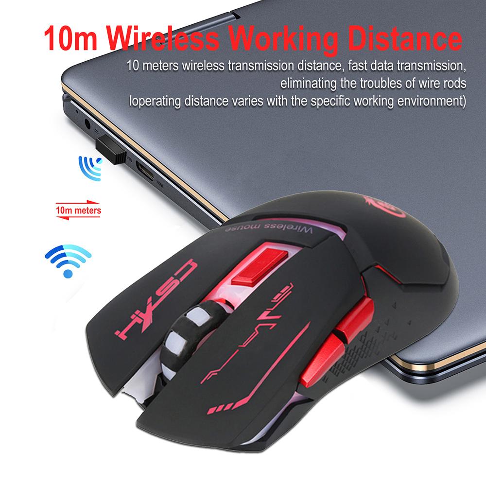 HXSJ X30 2.4G Wireless Rechargeable Mouse Ergonomic Mouse 3 Adjustable DPI Colorful Breathing Light Plug and Play Black