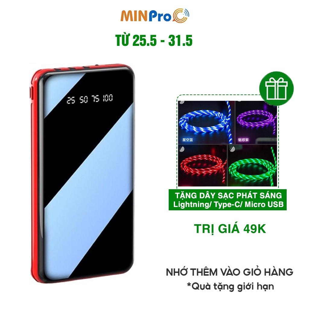 Pin sạc dự phòng 30000mAh hình chữ nhật mini,hỗ trợ sạc nhanh, tặng kèm dây cáp 3 đầu và có miếng đỡ điện thoại - MINPRO