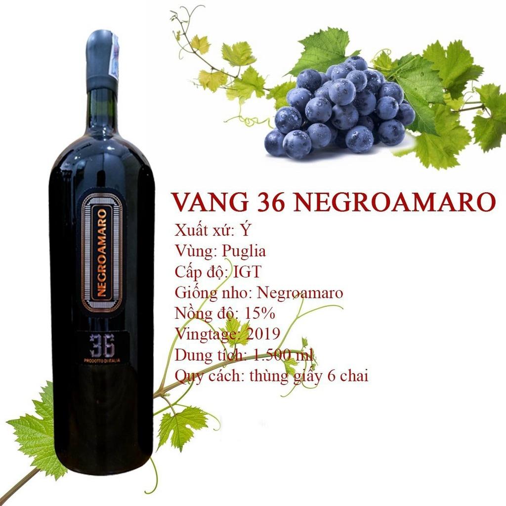 [Quà tặng hộp gỗ 3 chai] rượu vang Ý 36 Negroamaro 1.5 lít