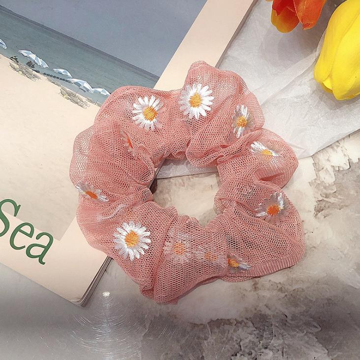 Cột tóc hoa cúc loại to - dây cột tóc scrunchies dễ thương