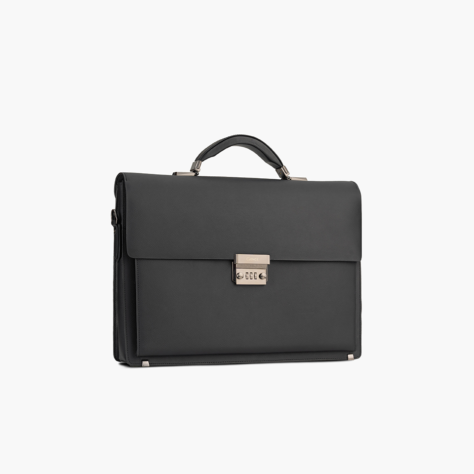 Cặp Da Nam Túi Xách Công Sở GENCE CTS17 Da Bò Khóa Số Cao Cấp Màu Đen Dáng Hộp