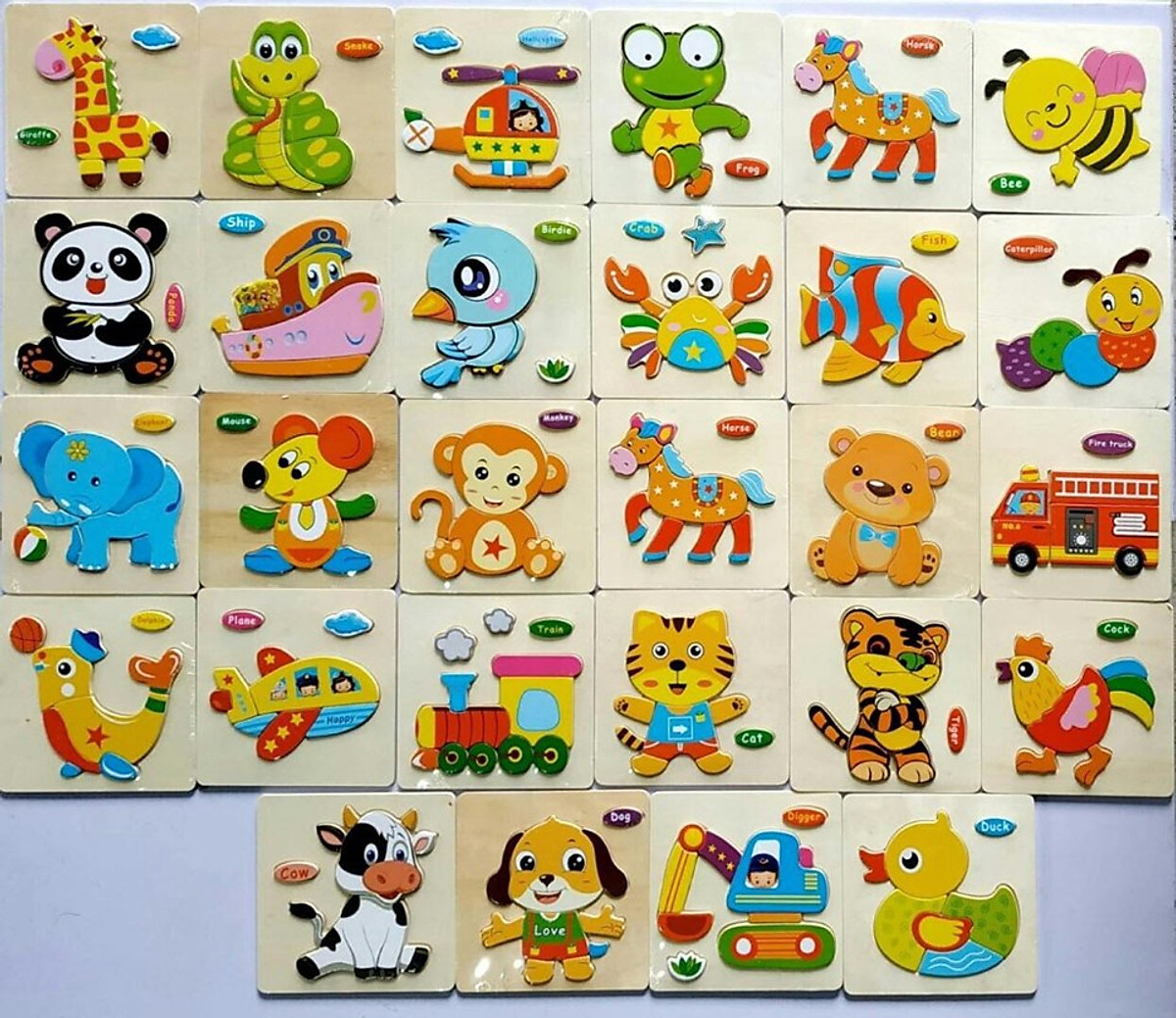 Đồ chơi cho bé làm quen với ghép hình - combo 10 tranh ghép 3D bằng gỗ MK0059