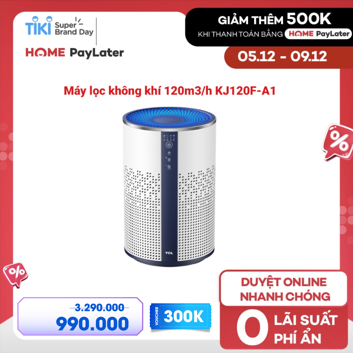 Máy lọc không khí TCL KJ120F-A1 - Loại bỏ bụi bẩn trong nhà - Tiếng ồn thấp - Hàng chính hãng