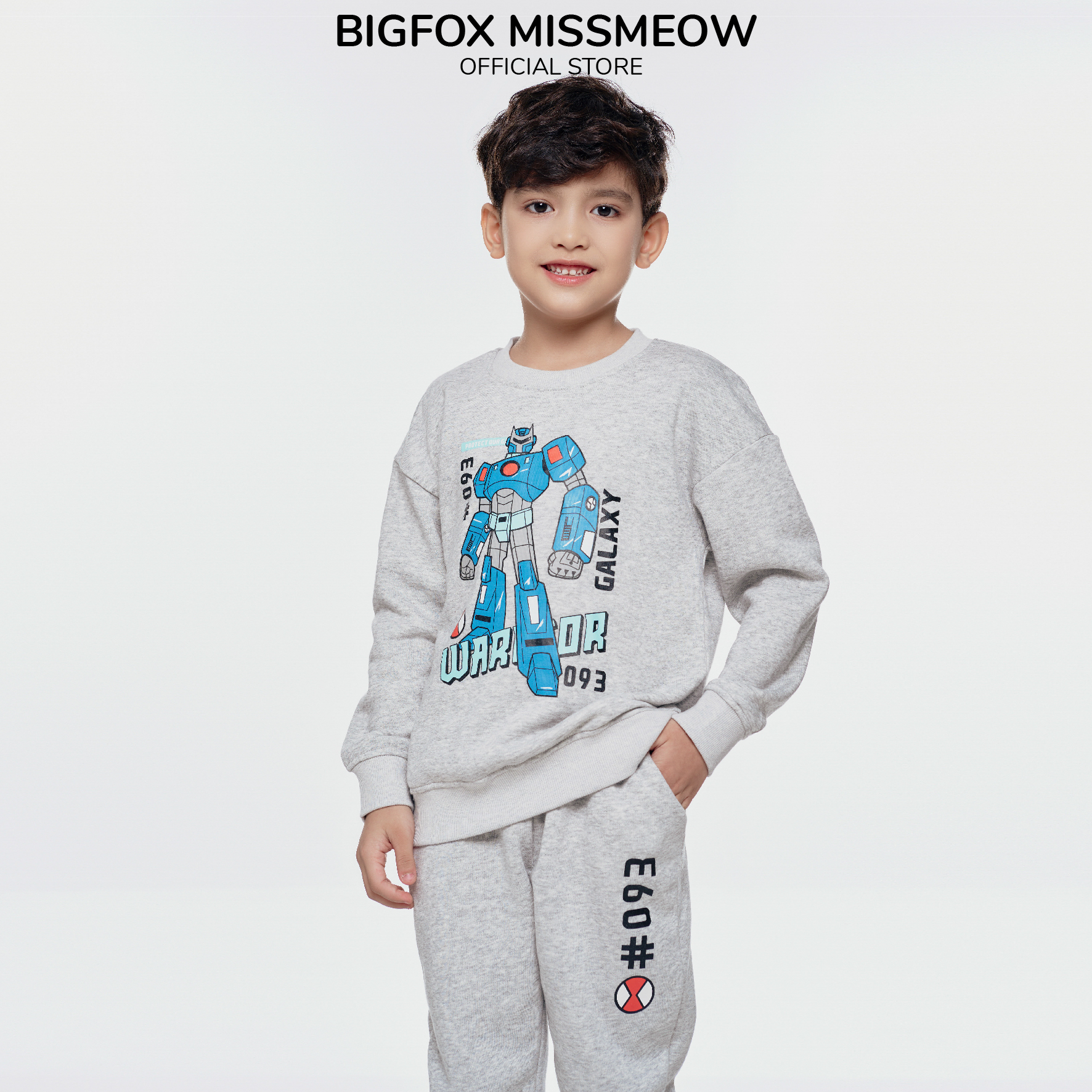 Bộ bé trai dài tay size đại BIGFOX MISS MEOW vải nỉ bông ấm áp cho trẻ em phom Hàn in robot cỡ 3,5,8 tuổi 28kg 1999