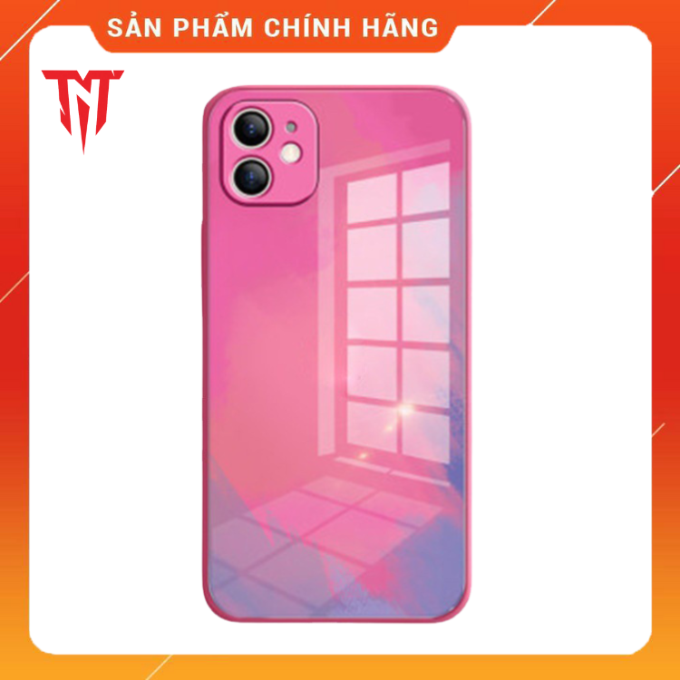 Ốp lưng kính màu Gradient viền dẻo tặng kèm kính cường lực dành cho iphone - hàng chính hãng