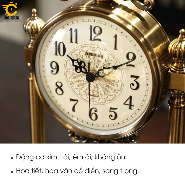 Đồng hồ để bàn decor trang trí cao cấp Mod Decor phong cách cổ điển mã 6909-1