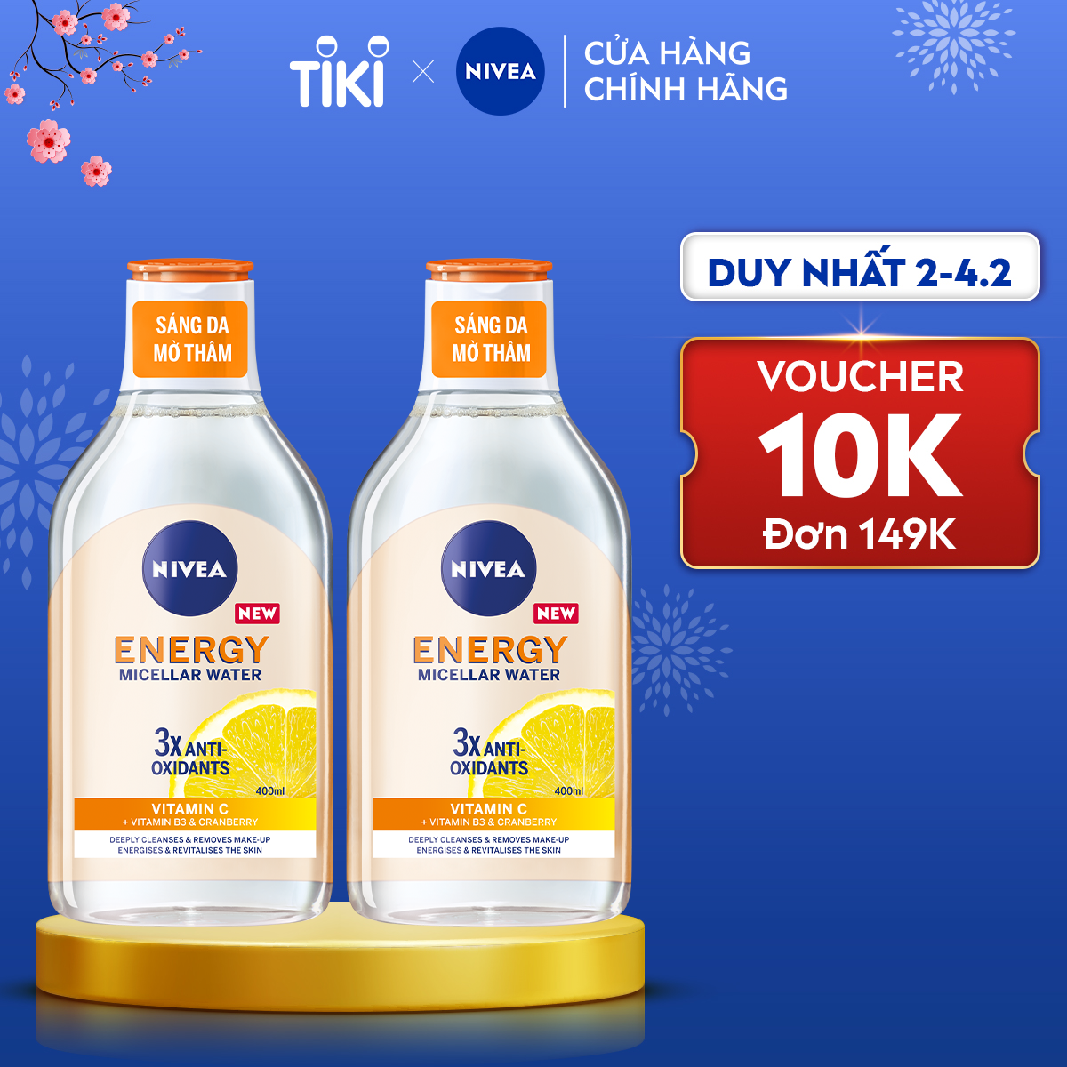 Bộ 2 Nước Tẩy Trang NIVEA Energy Dưỡng Sáng Da | Mờ Thâm | Vitamin C | Nacinamide (400 ml) - 94244