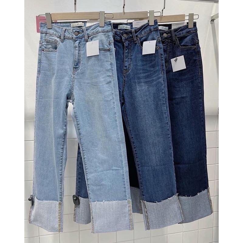 JEANS SUÔNG GẤP LAI BẢN TO LƯNG CAO