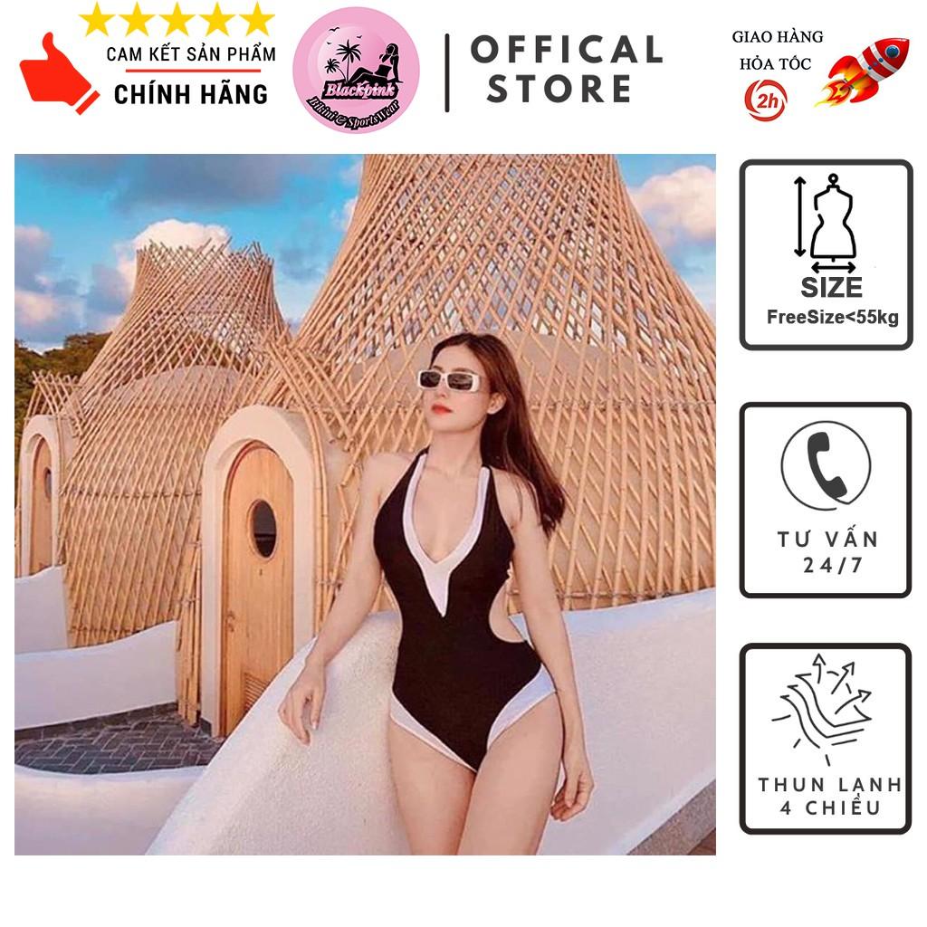 Bikini Đồ Bơi Một Mảnh Thần Liền Lệch Vai Gợi Cảm Màu Đen Ôm Dáng Khoen Cổ Sang ChảnhLM011