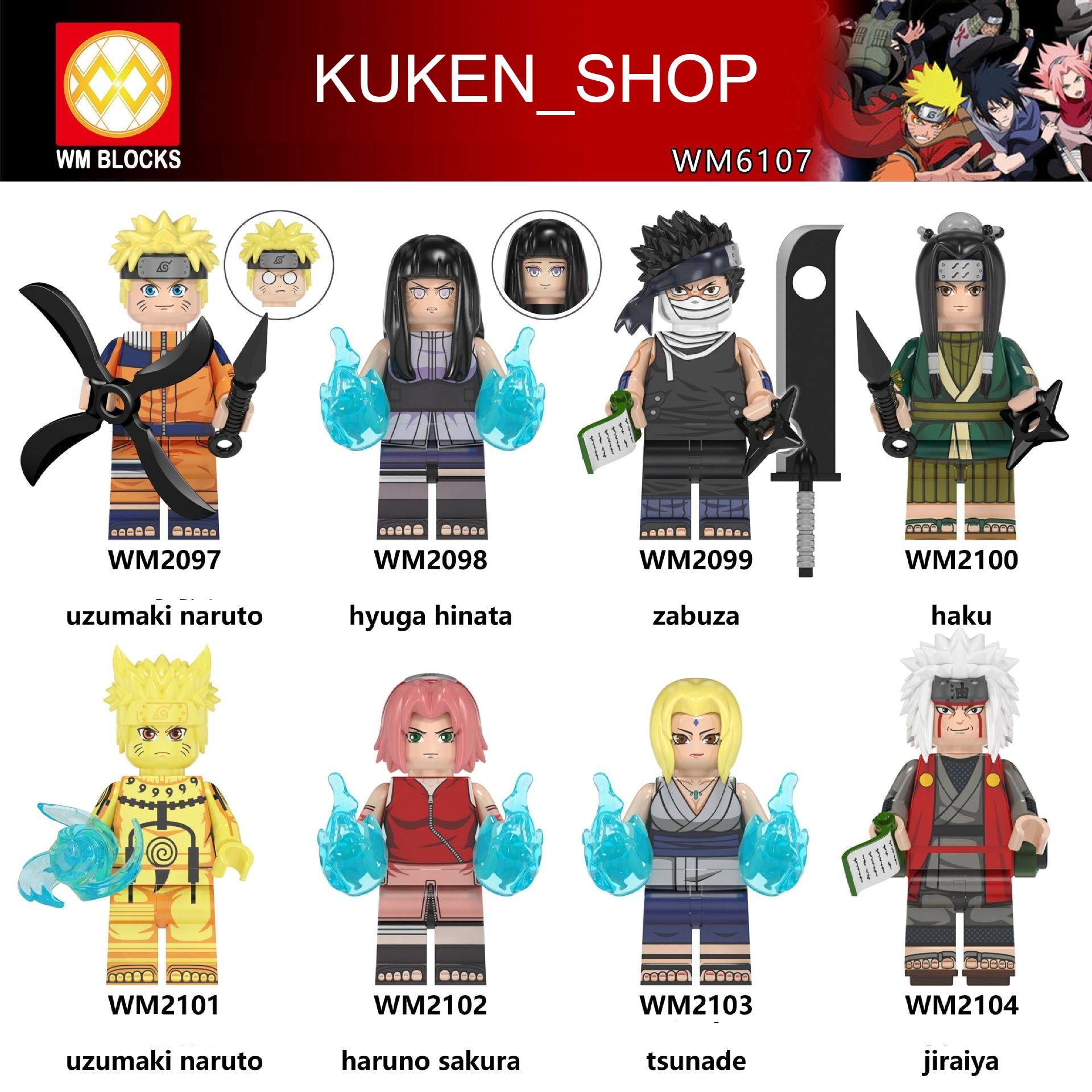 Minifigures Mô Hình Hoạt Hình Naruto Hyuga Hinata - Zabuza - Haku - Tsunade WM6107