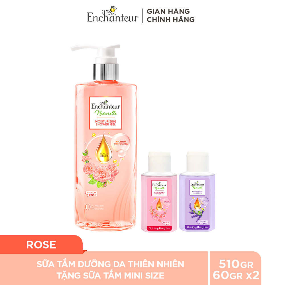 [Mua 1 tặng 1] Sữa tắm dưỡng da Enchanteur thiên nhiên hương Rose 510g + Tặng 2 chai sữa tắm Iris và lavender 60g