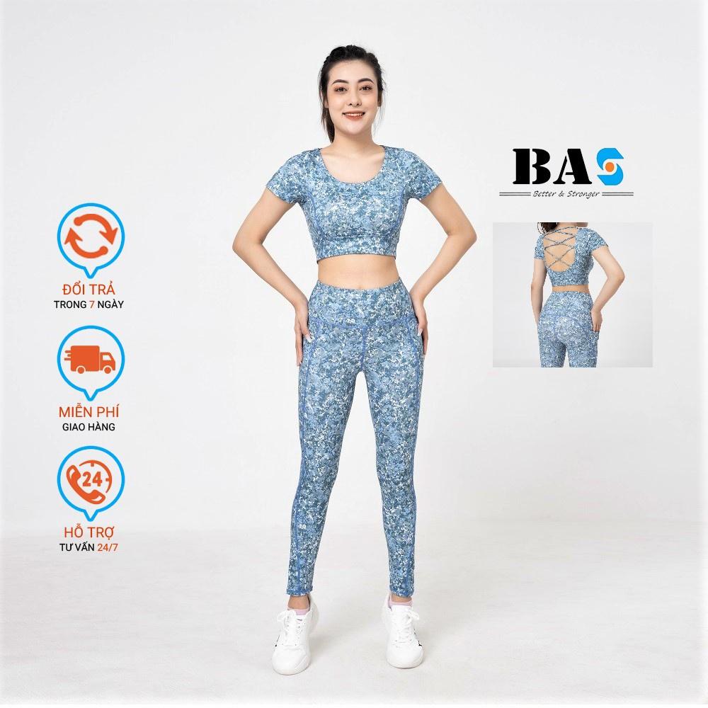 Set đồ tập thể thao gym, yoga nữ áo croptop đan dây phối quần legging nâng mông - S210501