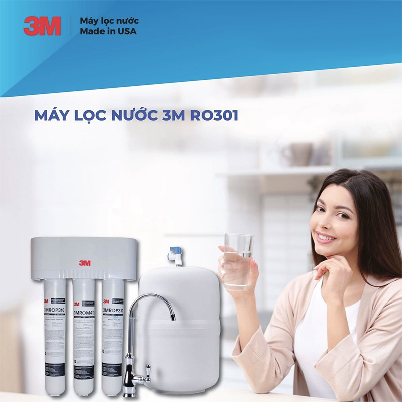 [LẮP ĐẶT TOÀN QUỐC] Máy Lọc Nước 3M RO301 Uống Trực Tiếp, Công Suất 5.678 Lít, Nước Tinh Khiết Công Nghệ R.O Không Dùng Điện, 3 Lõi Cao Cấp, 3MRO301 ROP310 ROP316 ROM413 - Nhập Khẩu Mỹ, Hàng Chính Hãng 3M