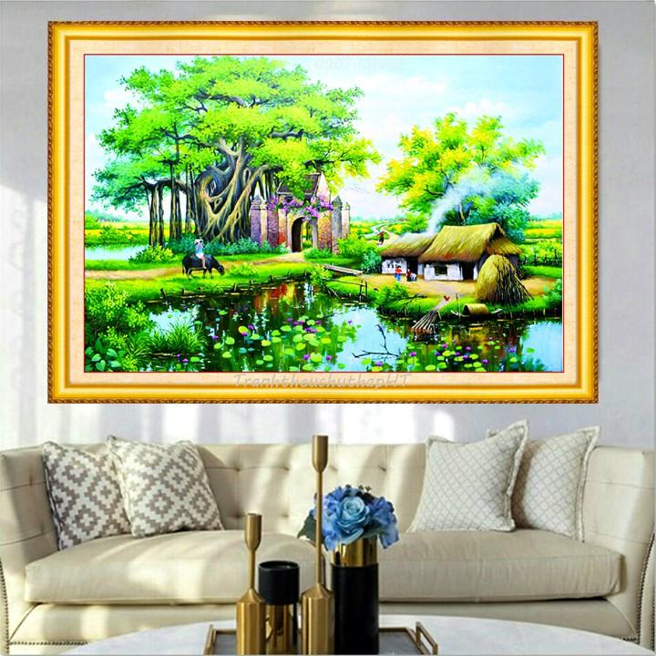 Tranh đính đá phong cảnh làng quê VS158 - tự đính