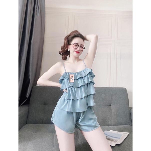 Đồ ngủ 2 dây tầng kiểu dáng trẻ trung ,bộ mặc nhà chất lụa satin mềm mịn, mát, phom to dưới 60kg- tùy chiều cao