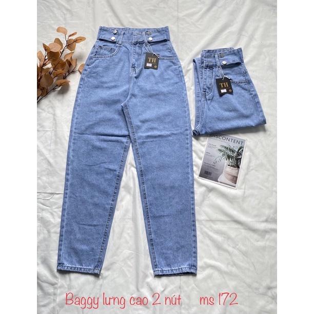 Quần baggy jean nữ siêu cao 2 nút cách điệu lưng Ms 121