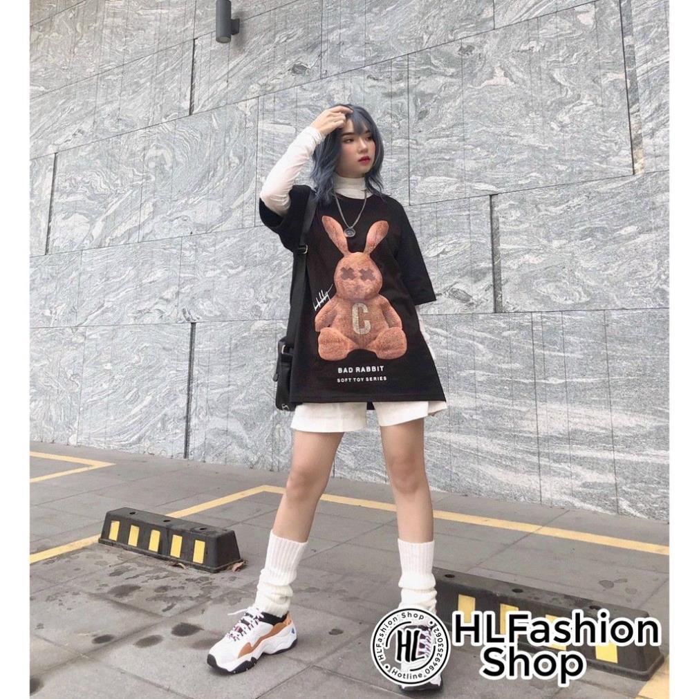 Áo thun tay lỡ form rộng Ulzzang Bad Rabbit dáng Unisex