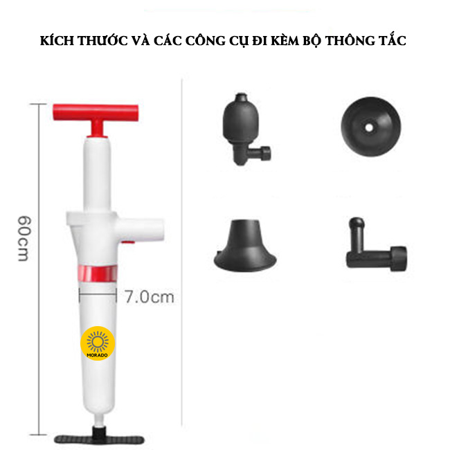 Dụng Cụ Thông Tắc Cống, Bồn Cầu Bằng Khí Nén Thế Hệ Mới Bơm Liền Thân MORADO02+ Tặng Chai Bột Thông Tắc Hàn Quốc- Hàng Chính Hãng