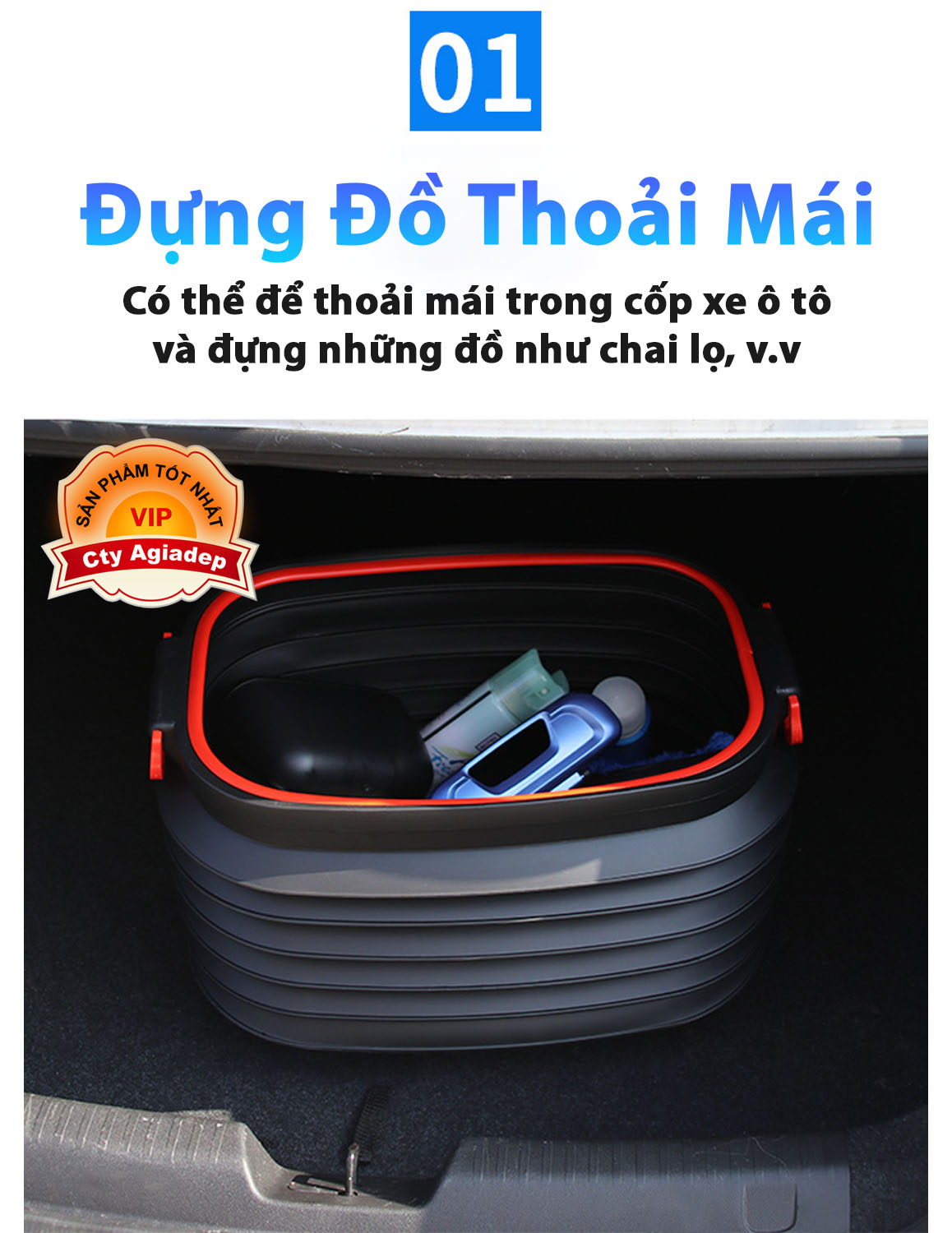 Thùng đựng đồ xịn trên oto, xe hơi CarTech - Giá gấp gọn để đồ trong ô tô car - 37L 50x35x32cm