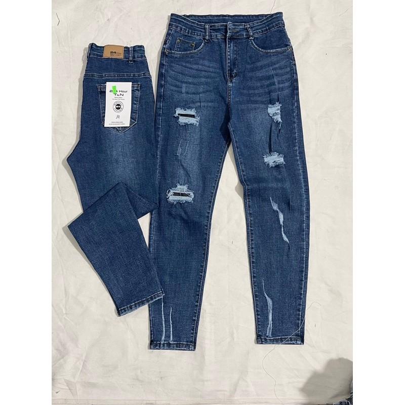 Quần jean dài skinny BIGSIZE lưng cao lai tua, vải co dãn mạnh 3057