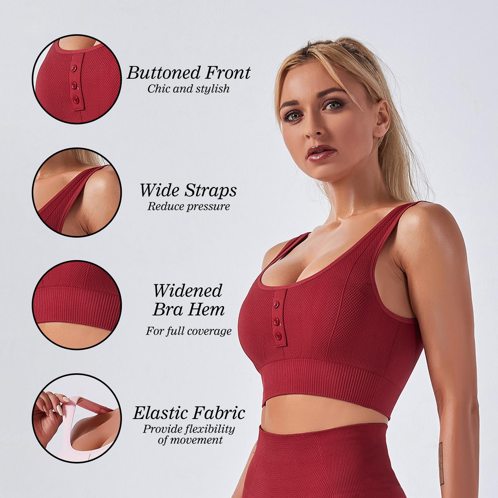 Áo bra thể thao dành cho nữ có khuy cài phía trước, cổ chữ U, đệm mút tháo rời, vải thoáng khí