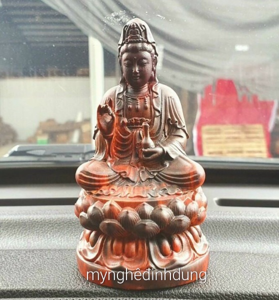 Tượng phật bà quan âm bồ tát bằng gỗ trắc đỏ đen kt 12×7×6cm