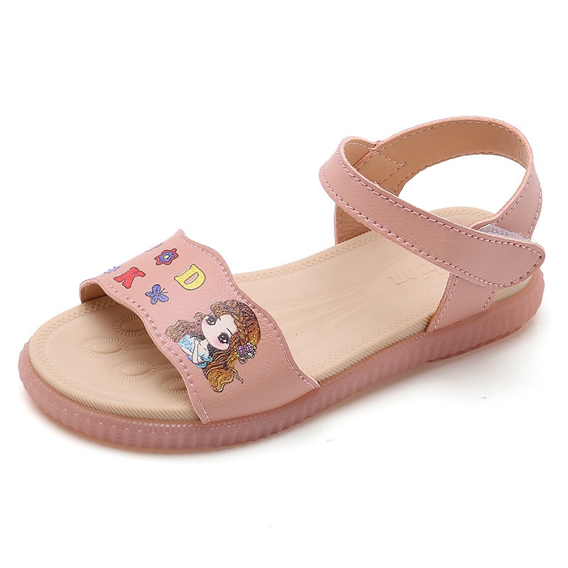 Sandal bé gái quai hậu da mềm cao cấp đế dẻo chịu nước kháng khuẩn nhanh ráo họa tiết công chúa cho bé gái 3 - 12 tuổi SG51