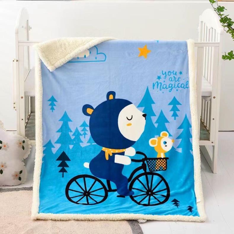 Chăn lông cừu trẻ em 2 lớp loại dày cho bé STORE, chăn cho bé đi học đến trường