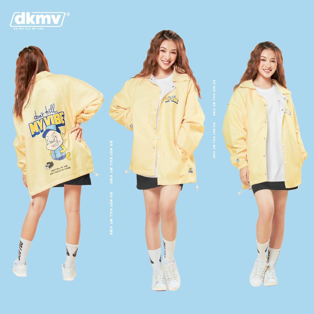 Áo khoác dù nữ màu vàng cổ bẻ in hình | DKMV Yellow Baseball Jacket