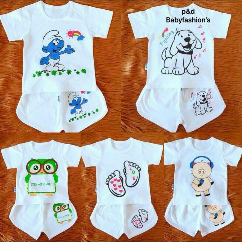 Bộ cotton cộc tay hình 3 bé