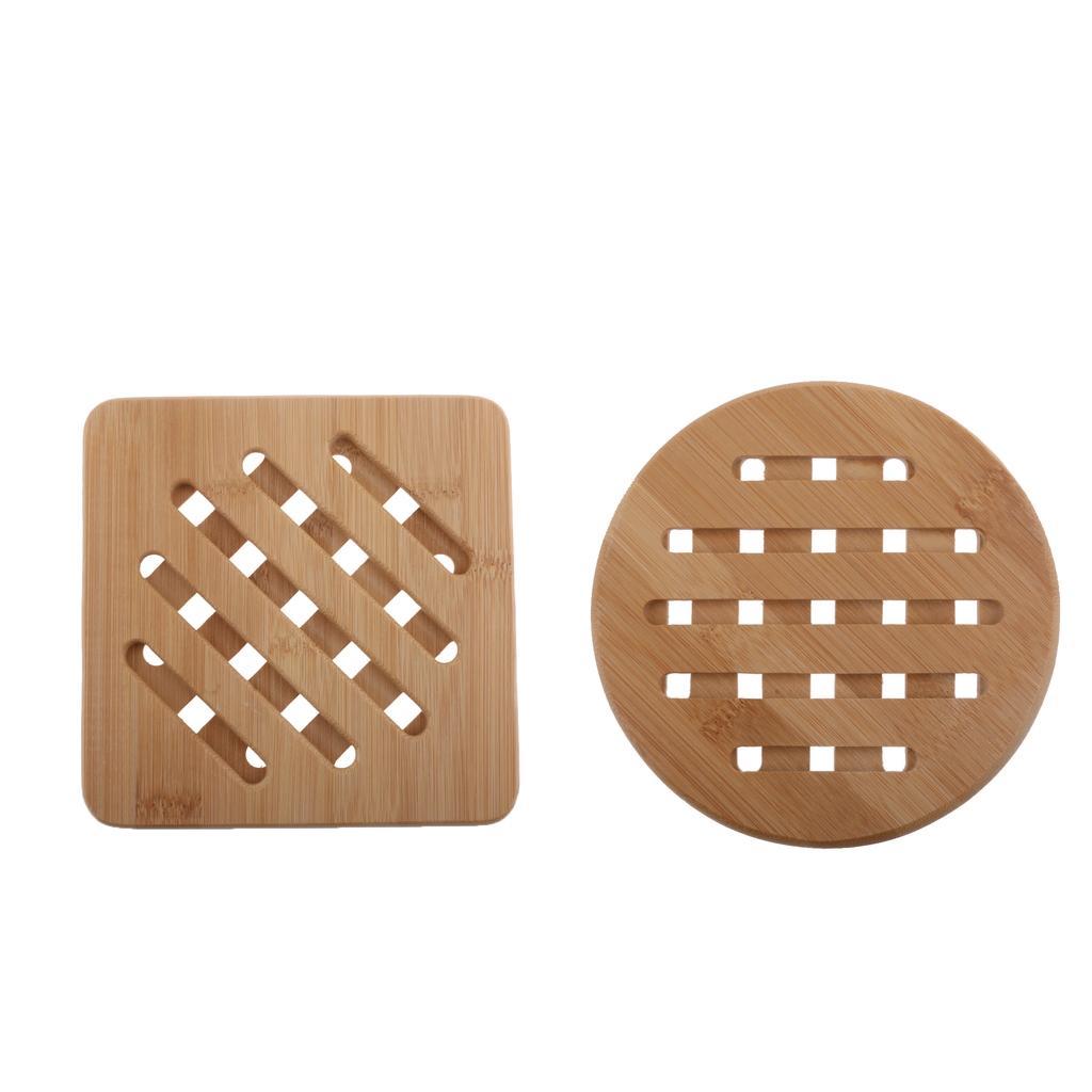 2Pcs Kitchen Bamboo Hot Pads Trivet Heat Resistant Pads Teapot Trivet