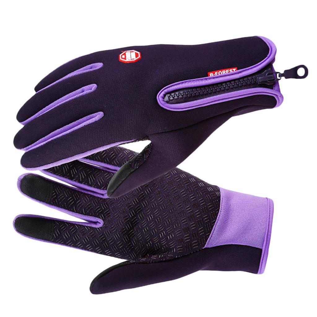 Nylon Windproof Fishing Hunting Cycling Gloves Winter Warm Gloves Purple