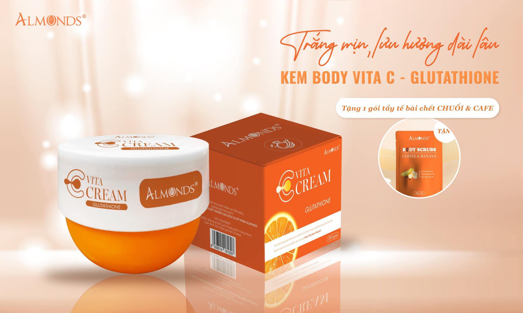 Kem Dưỡng Trắng Body Almonds Vita C Cream 200g