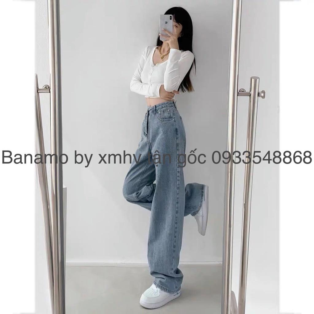 Quần JEAN ống rộng dáng suông cạp chéo chất đẹp thời trang Banamo Fashion 967