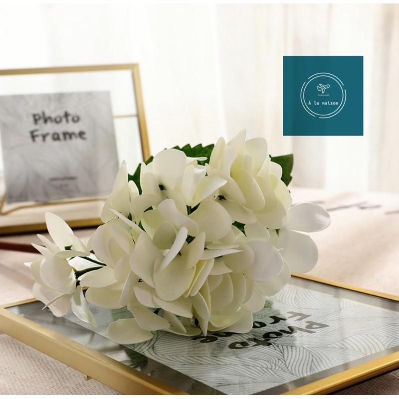 Hoa lụa - cành hoa cẩm tú cầu lá to loại 1, phủ sáp mịn, hoa decor hoa lụa cao cấp