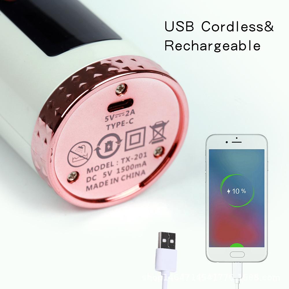 Máy uốn tóc tự động không dây, sạc USB, màn hình LED hiển thị nhiệt độ