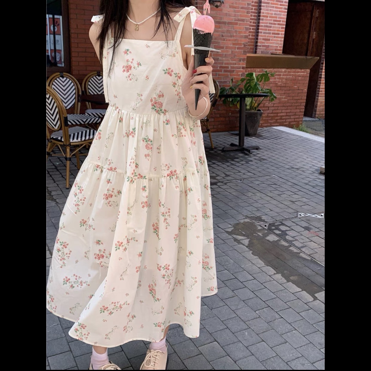 Váy 2 dây buộc nơ bánh bèo hàng 2 lớp ulzzang hàn quốc