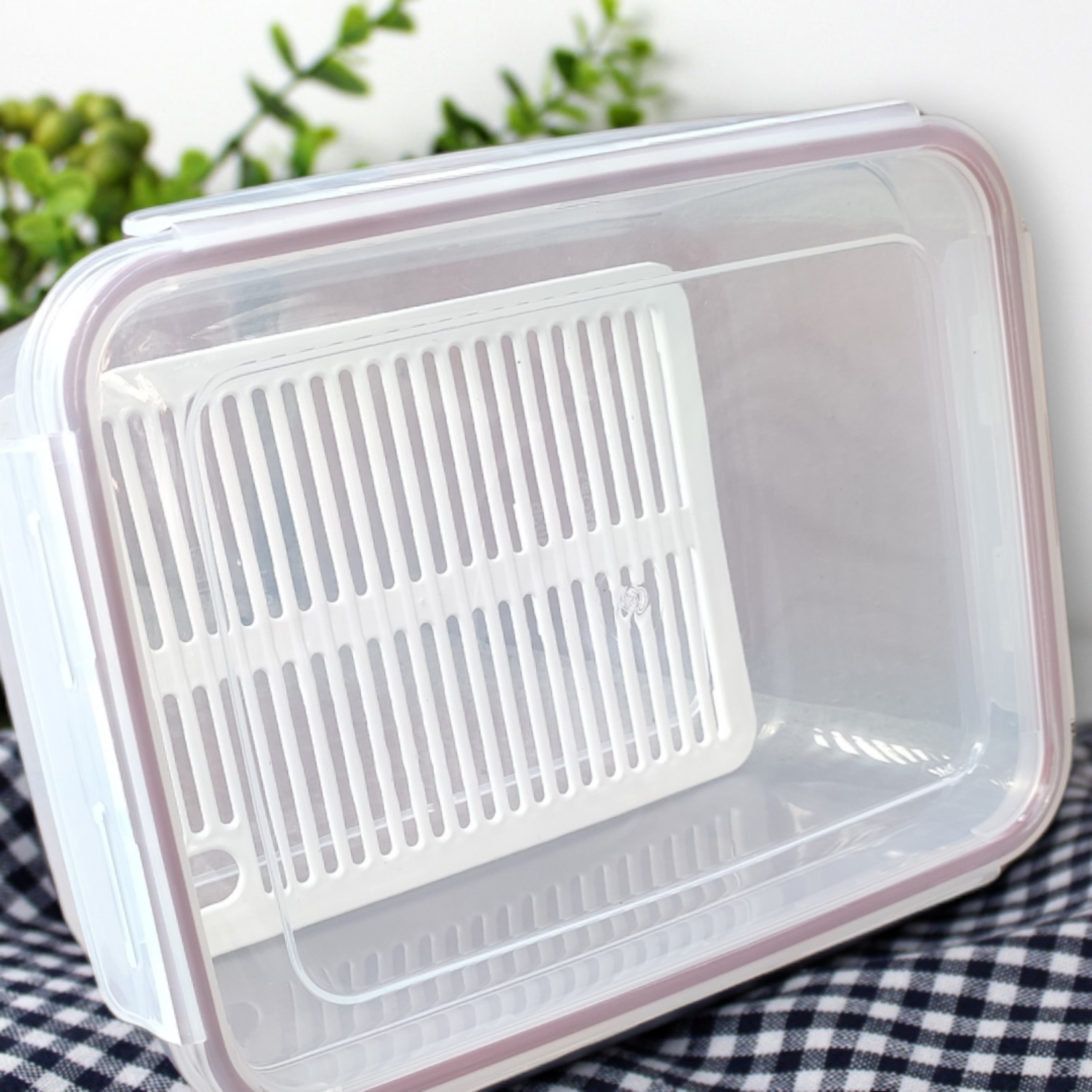 Hộp thực phẩm chữ nhật 4 khóa hàn quốc cao cấp nắp kín có khay chống ẩm, 4500ml