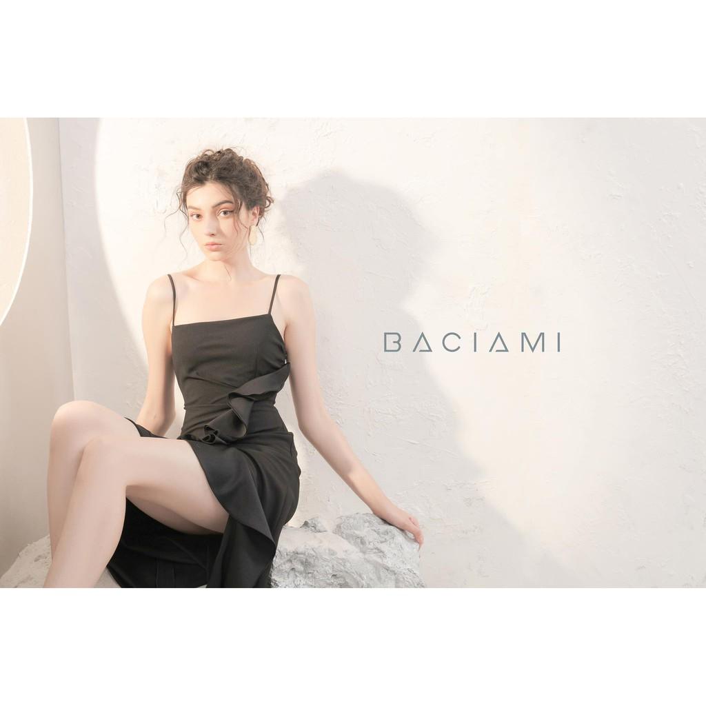 Baciami-Đầm Đen 2 Dây Vạt Xẻ Bèo