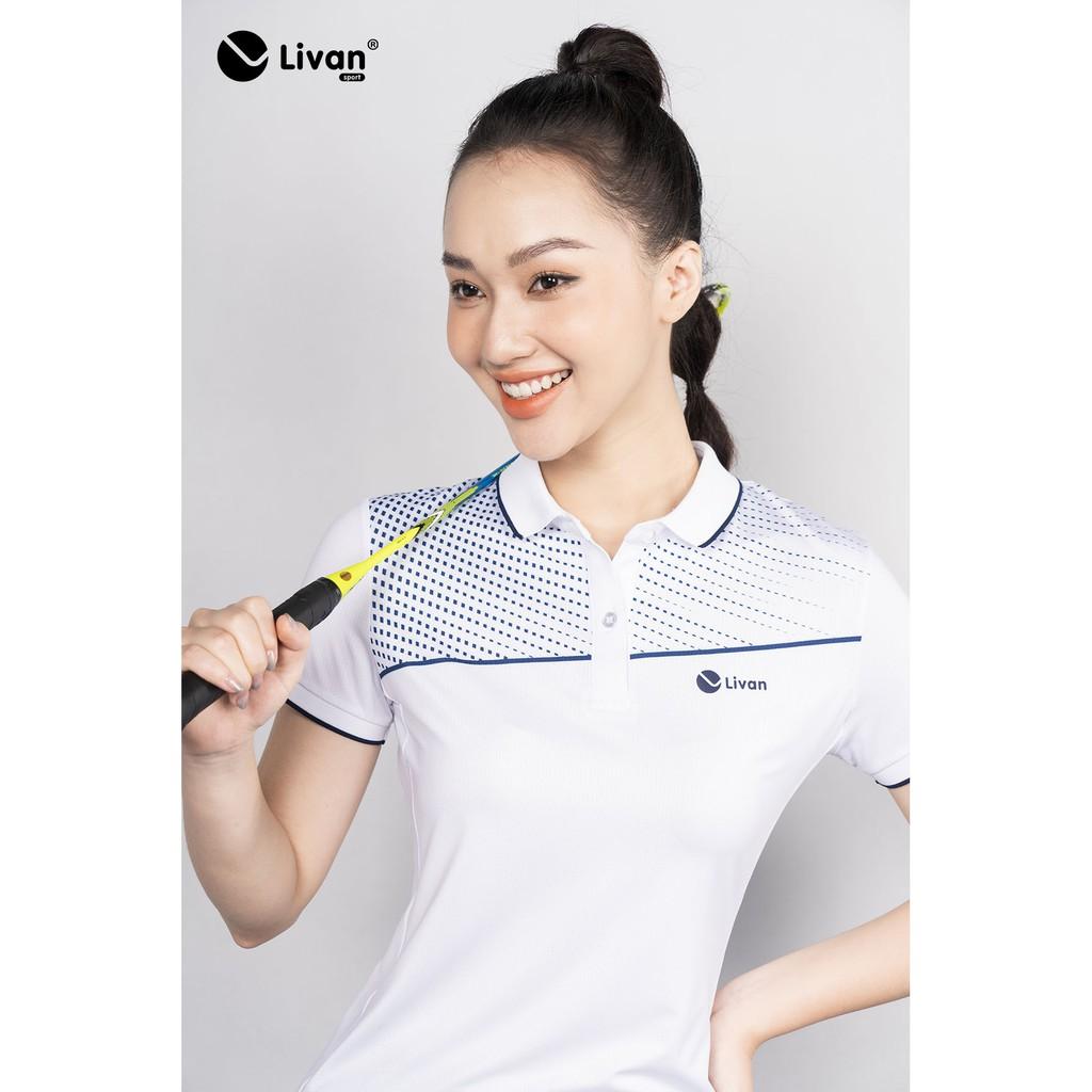 Áo Cầu Lông Nữ Livan Sport Năng Động Co Giãn Thoáng Khí Cao Cấp Chấm Xanh