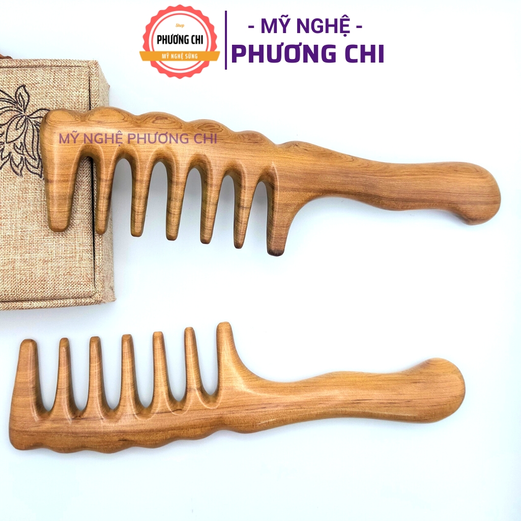 Lược răng thưa bằng gỗ thơm dùng massage đầu ấn huyệt, lược chải tóc gỡ rỗi | Mỹ Nghệ Phương Chi