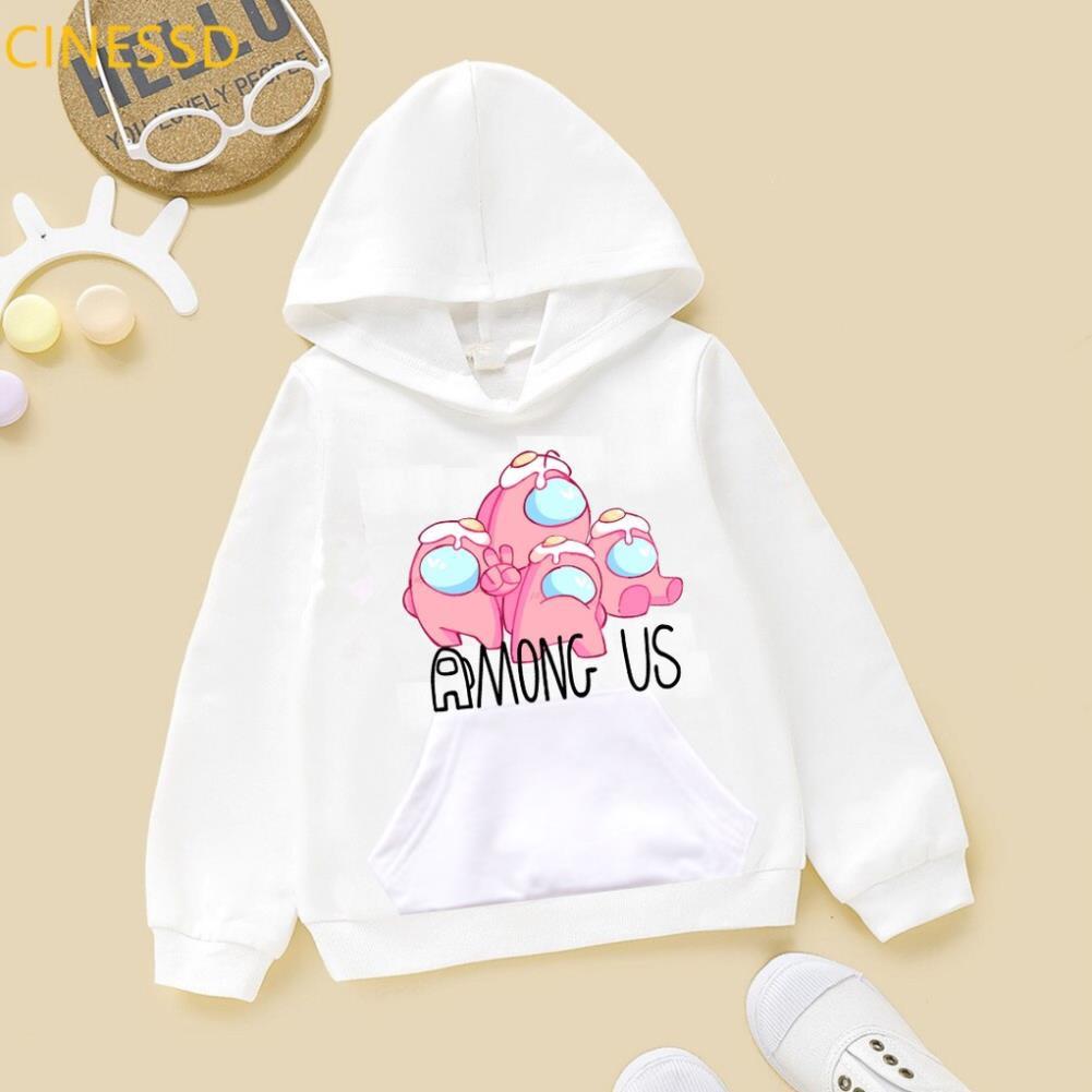 Áo Hoodie Among Us màu trắng cho bé trai bé gái chất liệu nỉ mềm mại