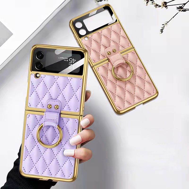Ốp lưng dành cho điện thoại samsung galaxy Zflip3 - Zflip4 - Z Flip3 - Z Flip4 - Z Flip 3 - Z Flip 4 vân da Ring đeo giữa tiện lợi