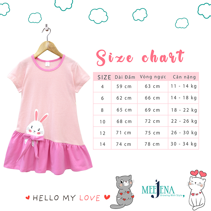 Đầm Bé Gái Tay Ngắn Vải Sọc 14-34 kg MEEJENA - 100% Cotton - 1906