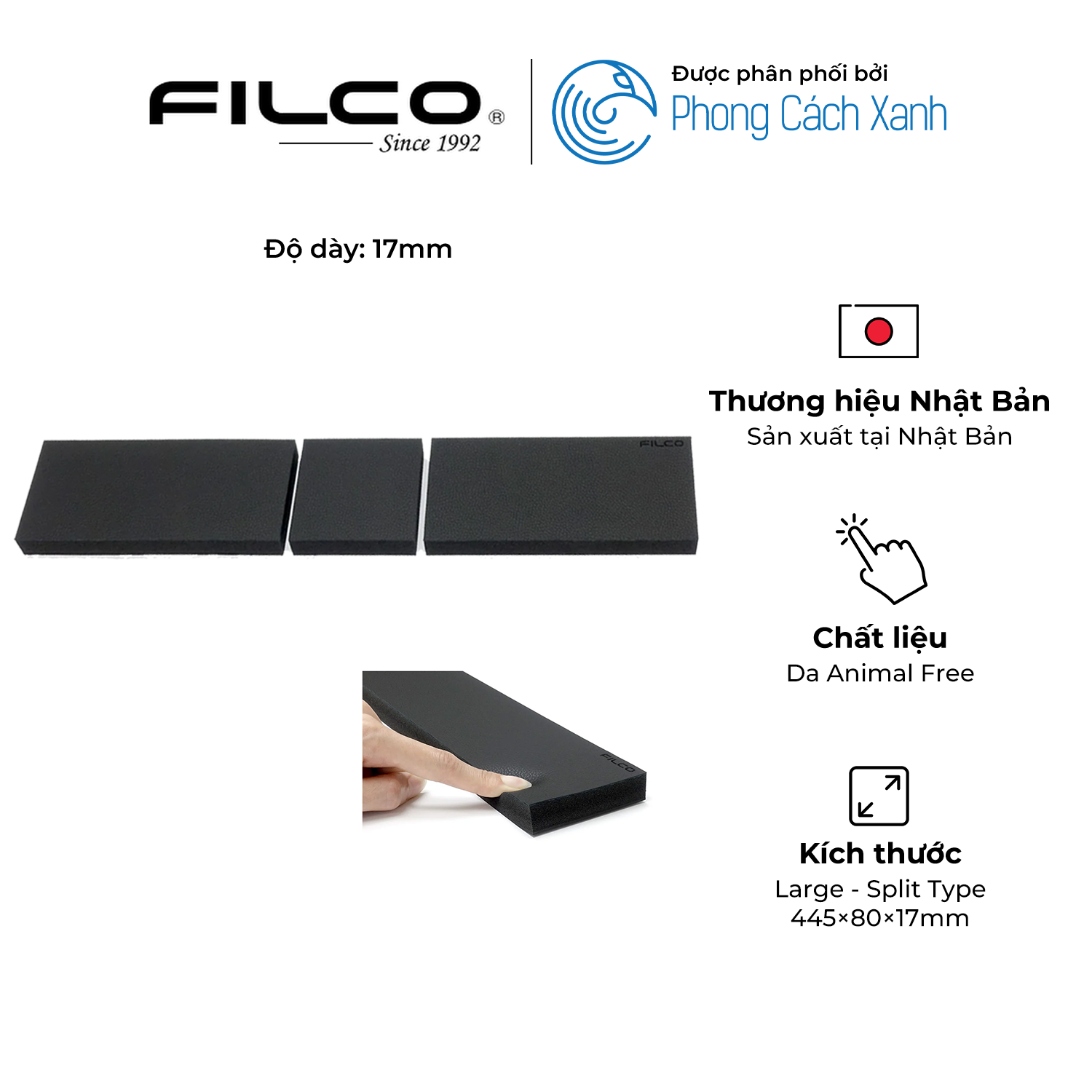 Kê tay bàn phím cơ Filco Animal Free Leather Macaron - L3 Black (Kiểu tách) - Hàng Chính Hãng