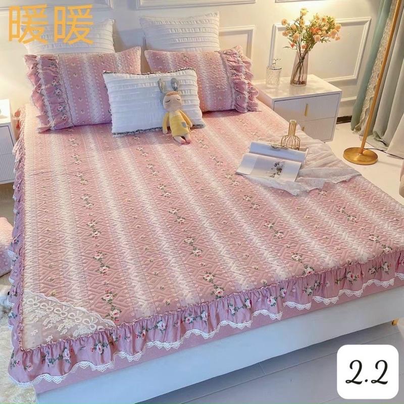 Bộ Thảm Ga giường Kèm 2 Vỏ Gối cotton Phối Bèo Công Chúa Siêu Xinh, Mẫu Mới Nhất 2022 đủ Kích Thước