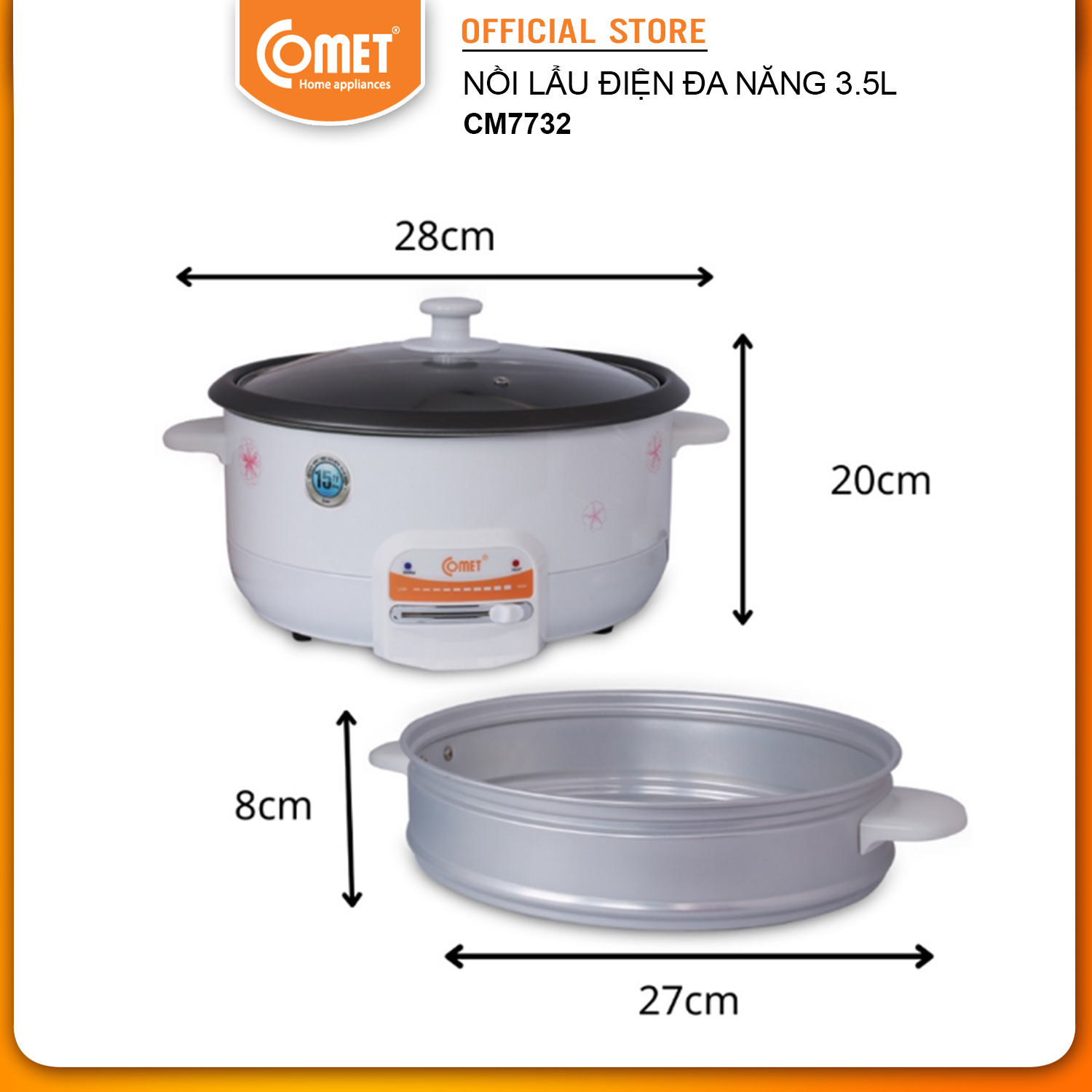 Lẩu Điện Comet CM7732 (3.5 Lít) - Hàng Chính Hãng